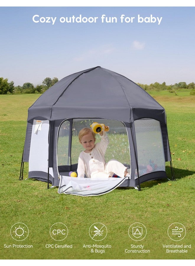 Babelio Baby Playpen with Canopy, Pop up Toddler Tent, Travel/Nap, Indoor and Outdoor, Portable&Foldable, Beach Tent, Sun Protection, Double-Door, One-Touch Storage - Grey - Image 2