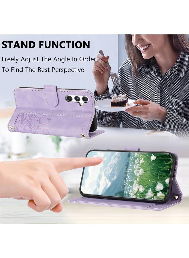 S-TOP Case For Samsung Galaxy S24+ 5G Tulips Embossed Leather Phone Case with Lanyard - Image 5