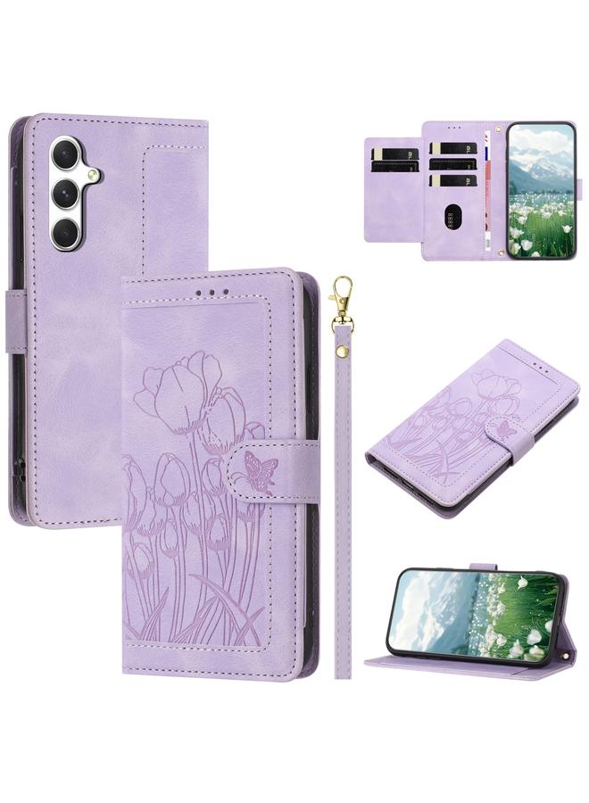 S-TOP Case For Samsung Galaxy S24+ 5G Tulips Embossed Leather Phone Case with Lanyard - Image 1