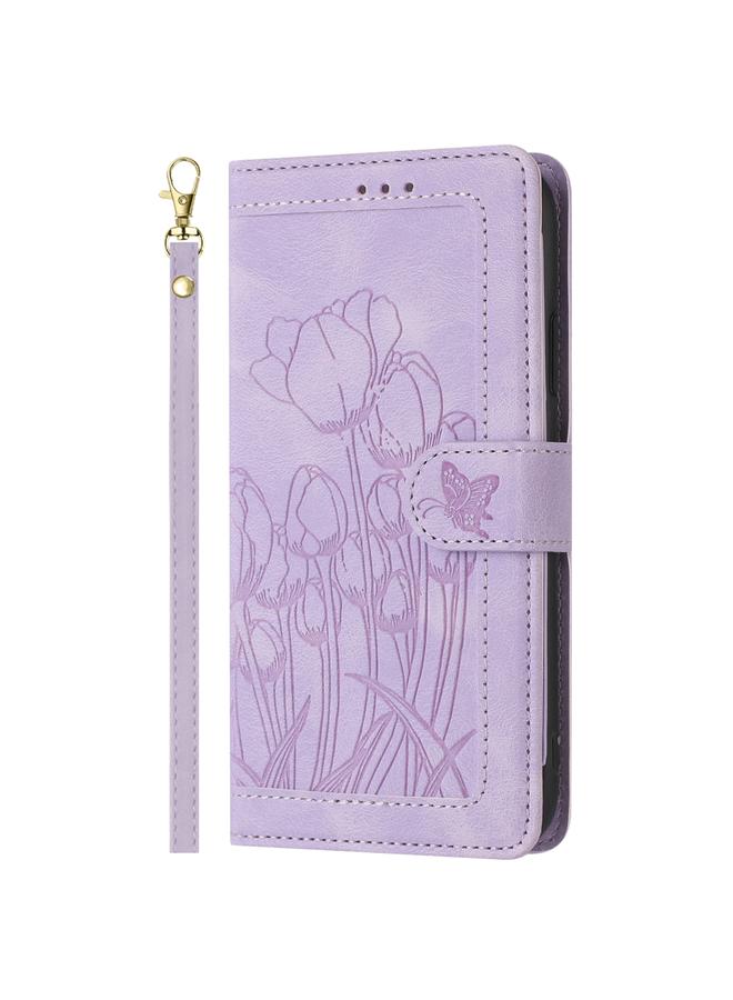 S-TOP Case For Samsung Galaxy S24+ 5G Tulips Embossed Leather Phone Case with Lanyard - Image 2