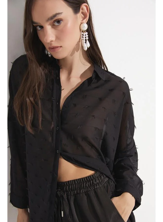 JUNE June Women Exclusive Regular Fit Textured Shirt Black