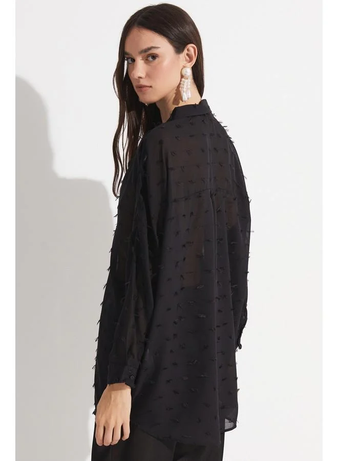 JUNE June Women Exclusive Regular Fit Textured Shirt Black