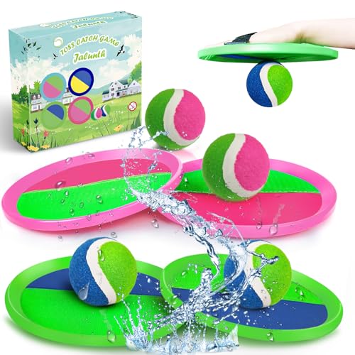 Jalunth Ball Catch Set Game Paddle  Beach Toys Back Yard Pool Outdoor Games Backyard Camping Throw Catch Toss Age 3 4 5 6 7 8 9 10 11 12 Years Old Boys Girls Kids Adults Family Outside Easter Gifts - Image 1