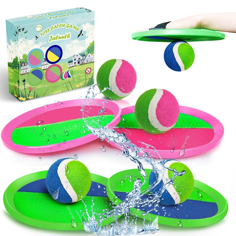 Jalunth Ball Catch Set Game Paddle  Beach Toys Back Yard Pool Outdoor Games Backyard Camping Throw Catch Toss Age 3 4 5 6 7 8 9 10 11 12 Years Old Boys Girls Kids Adults Family Outside Easter Gifts - Image 2