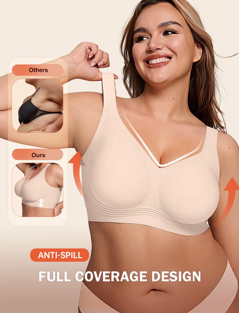 LetsJoli Jelly Bras for Women Push Up Bra Wireless No Underwire Supportive Full Coverage Plus Size for Older Womenï¼ˆCream Skin,XLï¼‰ - Image 3