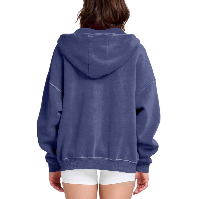 Dnzzs Womens Zip Up Hoodie Oversized Acid Wash Sweatshirts Heavyweight Fall Fashion Outfits Casual Jackets Winter Clothes,Blue,Medium - Image 5