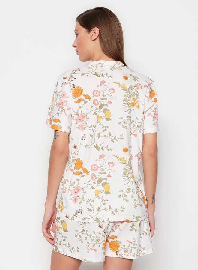 trendyol Multicolored 100% Cotton Floral Patterned Shirt-Shorts Knitted Pajama Set THMSS23PT00020 - Image 5