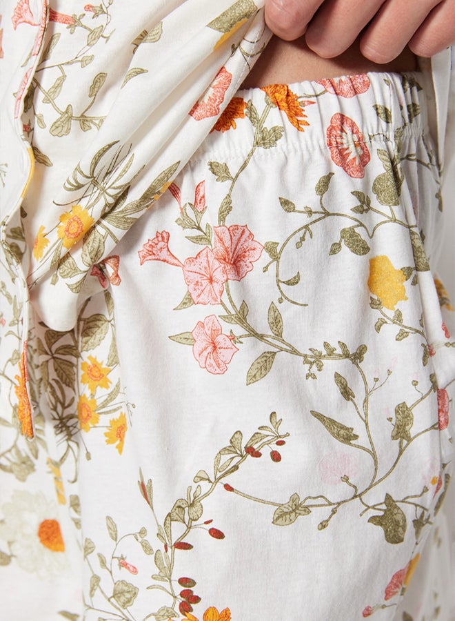 trendyol Multicolored 100% Cotton Floral Patterned Shirt-Shorts Knitted Pajama Set THMSS23PT00020 - Image 4