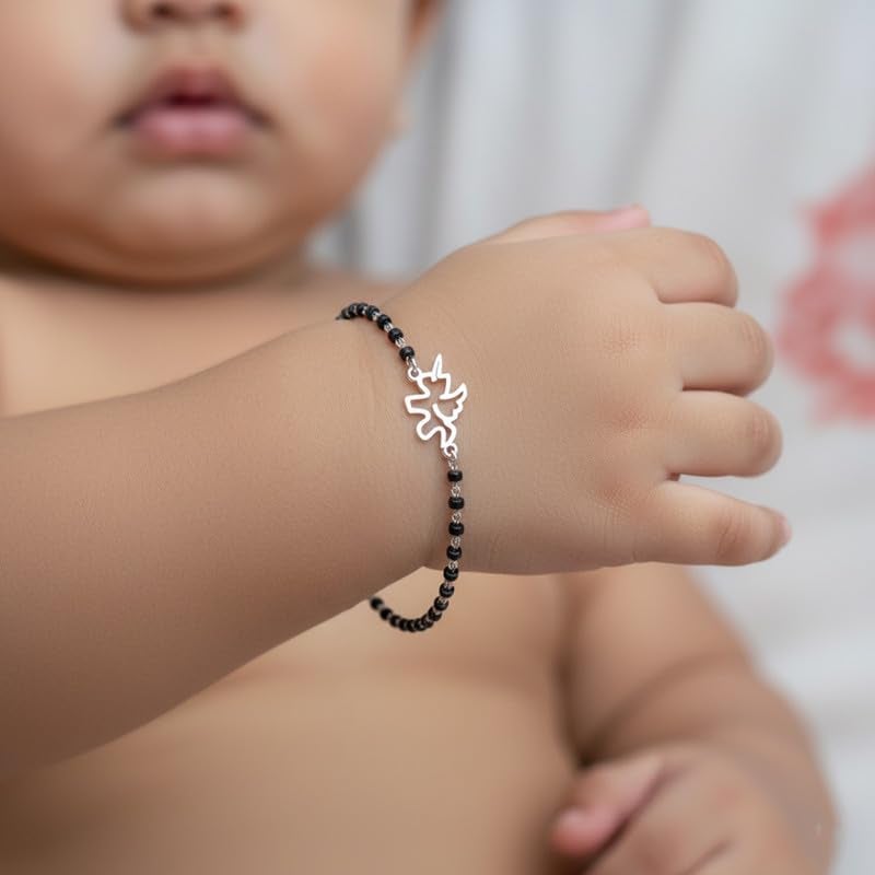 Clara 925 Sterling Silver Baby Nazariya Kids Unicorn Bracelet With Black Beads | New Born to 1 Year | Length 5 inch, Adjustable | Gift For Baby Boys and Girls - Image 3