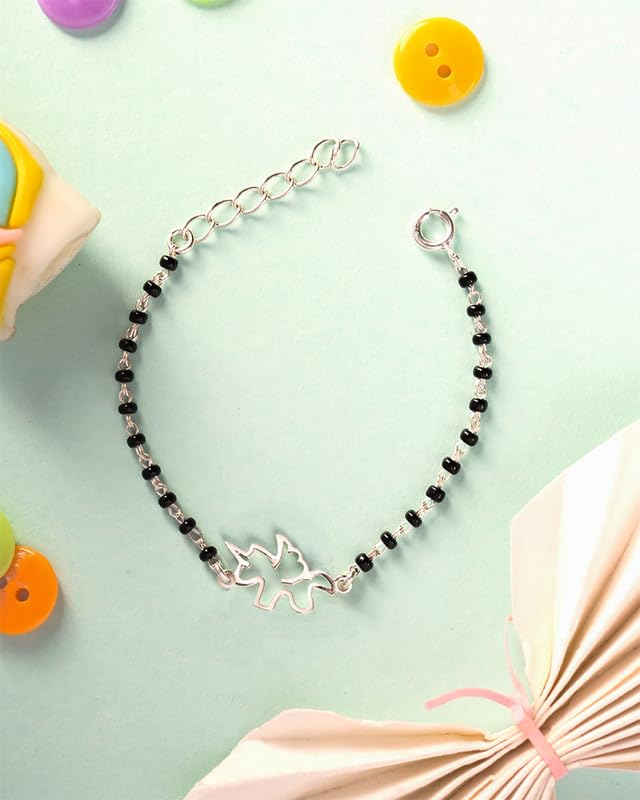 Clara 925 Sterling Silver Baby Nazariya Kids Unicorn Bracelet With Black Beads | New Born to 1 Year | Length 5 inch, Adjustable | Gift For Baby Boys and Girls - Image 2