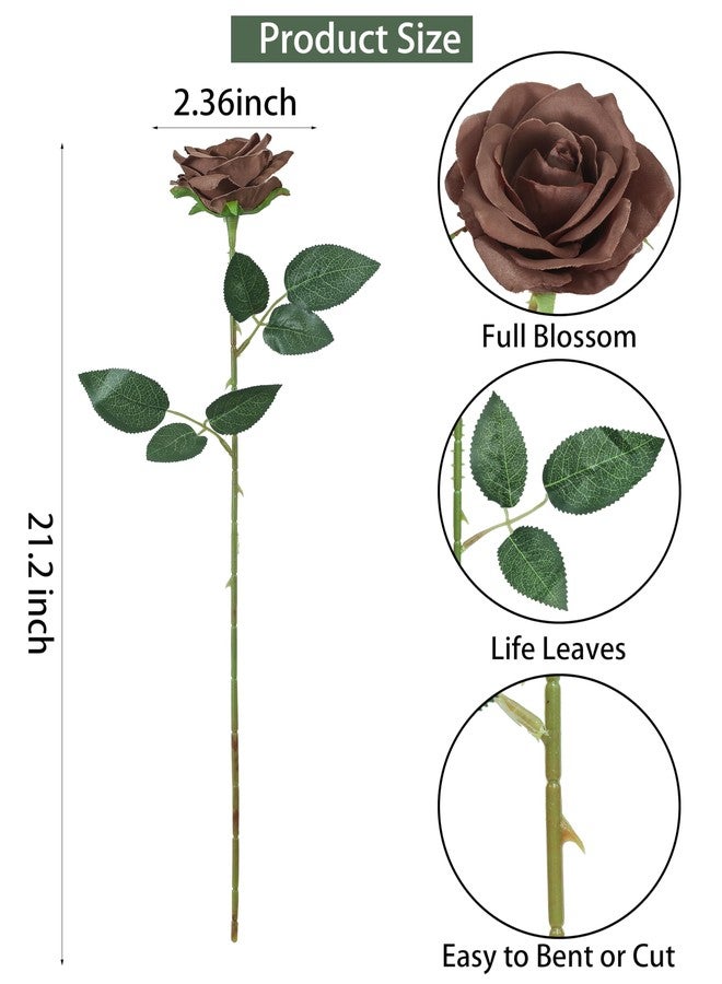 DuHouse 10pcs Fake Roses Artificial Silk Flowers Long Stems Bouquet for Arrangement Wedding Centerpiece Party Home Kitchen Decor(Mocha Brown) - Image 3