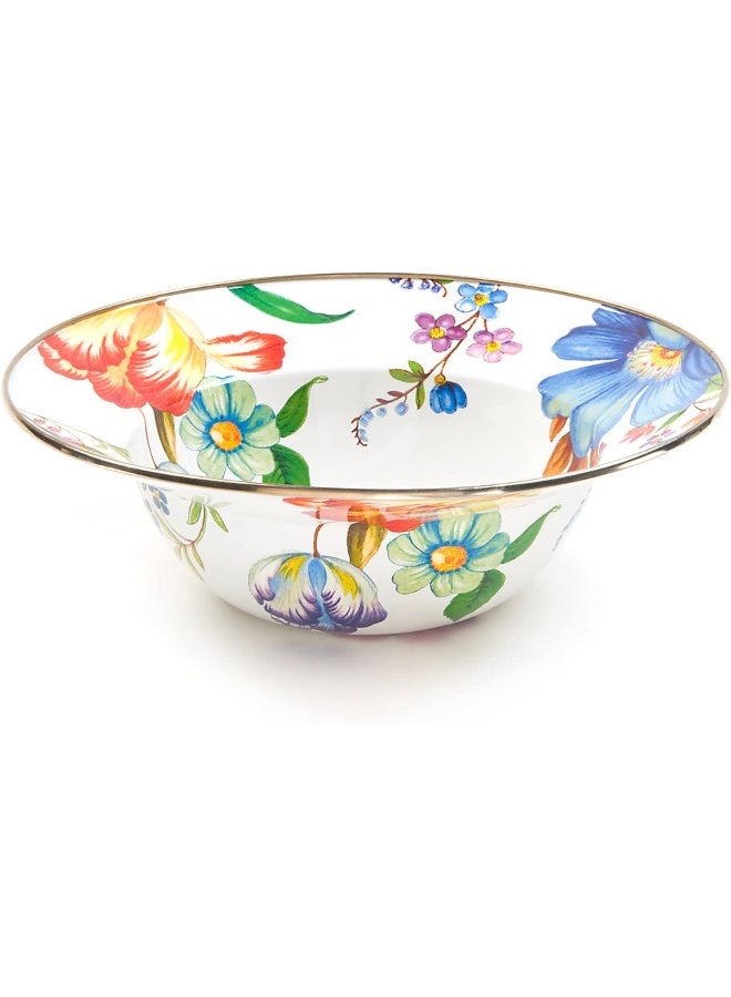 MACKENZIE-CHILDS Enamel Breakfast Bowl, Unique Soup Bowl or Cereal Bowl, Dinnerware, White Flower Market, Set of 1 - Image 1