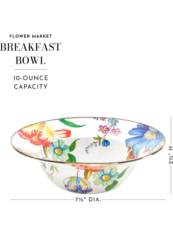 MACKENZIE-CHILDS Enamel Breakfast Bowl, Unique Soup Bowl or Cereal Bowl, Dinnerware, White Flower Market, Set of 1 - Image 4
