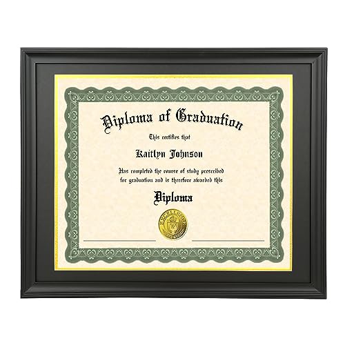 LTYHHK 14x17 Diploma Frame Solid Wood Black, Displays 14x17 Diplomas with Black Over Gold Mat or 16x20 Inch Without Mat, Diploma Frame 14x17 Certificate Frames (LK1620BG) - Image 1