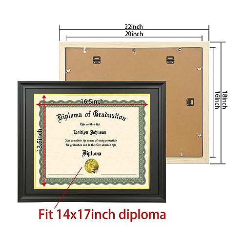 LTYHHK 14x17 Diploma Frame Solid Wood Black, Displays 14x17 Diplomas with Black Over Gold Mat or 16x20 Inch Without Mat, Diploma Frame 14x17 Certificate Frames (LK1620BG) - Image 2
