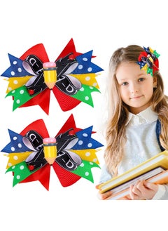 Whaline Hair Bow Clips Back to School Themed Hair Accessory 2 Pack  Hairgrip Ponytail Holder Cheer Hair Bows for First Day of School Kindergarten Students Grosgrain Ribbon 2 Pieces