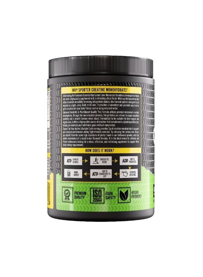 Sporter Creatine Monohydrate Powder Lemon Lime Flavor – 400g, 80 Servings | Micronized & Pure Creatine for Muscle Growth, Strength & Recovery | Unflavored, Easy to Mix Workout Supplement for Men & Women - Image 3