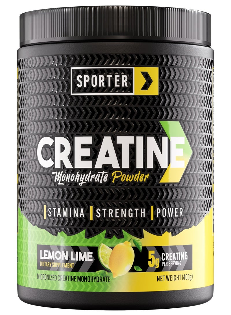 Sporter Creatine Monohydrate Powder Lemon Lime Flavor – 400g, 80 Servings | Micronized & Pure Creatine for Muscle Growth, Strength & Recovery | Unflavored, Easy to Mix Workout Supplement for Men & Women - Image 2