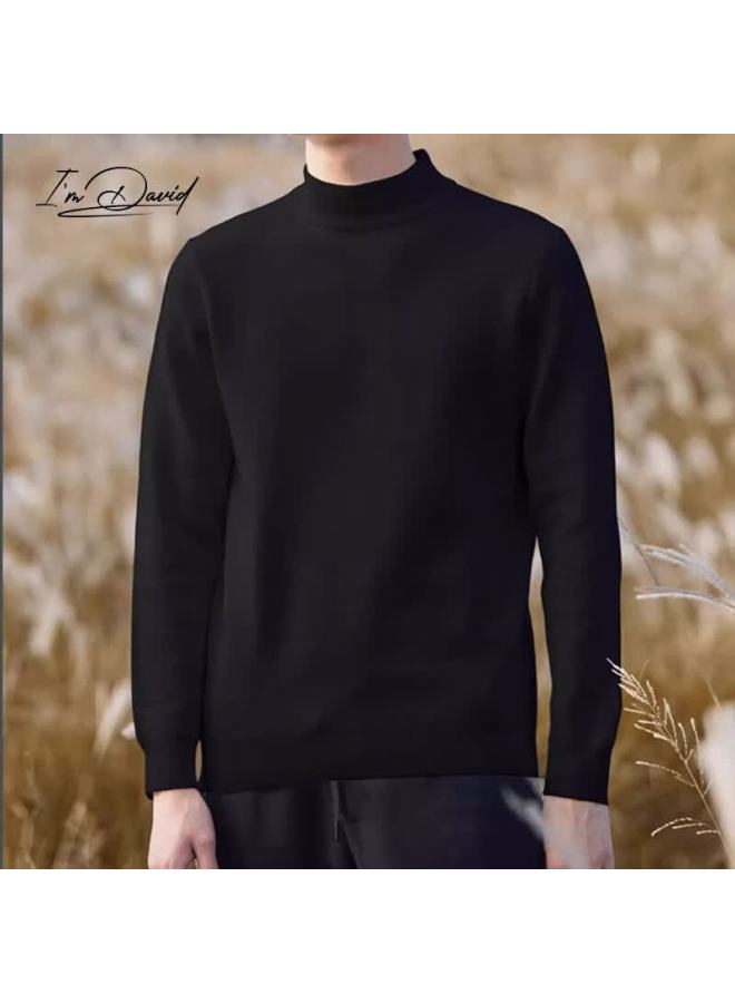 I'm David Men's Half Turtleneck Sweater Autumn Winter Solid Color Basic Mid-neck Knitwear