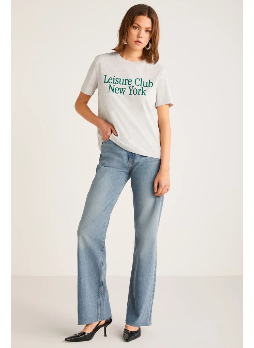 جريميلانج Serilda Women's Regular Fit Short Sleeve Front Text Printed T-Shirt