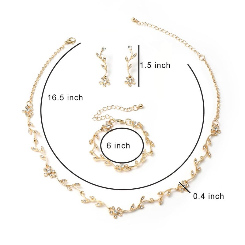 Hapibuy Crystal Necklace Earrings Bracelet Bridal Wedding Jewelry Set Rhinestone Choker Necklace For Women Brides Gold Color - Image 5
