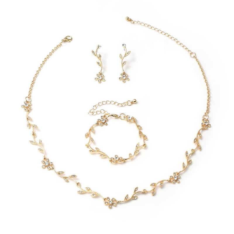 Hapibuy Crystal Necklace Earrings Bracelet Bridal Wedding Jewelry Set Rhinestone Choker Necklace For Women Brides Gold Color - Image 1