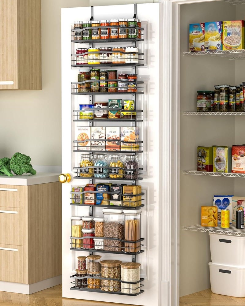Moforoco 122W Narrow 9Tier Over The Door Pantry Organizer Pantry Organization and Storage Black Hanging Basket Wall Spice Rack Seasoning Shelves Home Kitchen