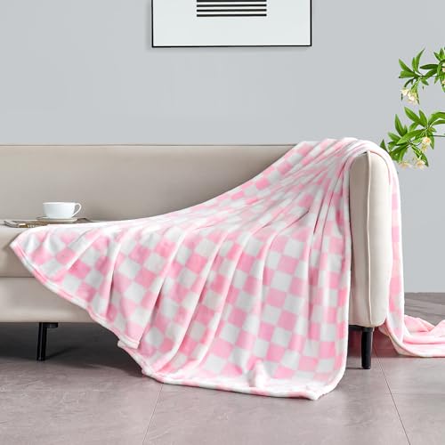 Edenleaf Pink Checkered Blanket, Ultra Soft Fleece Checkered Throw Blankets for Couch Bed and Travel, Luxury Throws for All Seasons, 50x60 Inch, Pink - Image 3