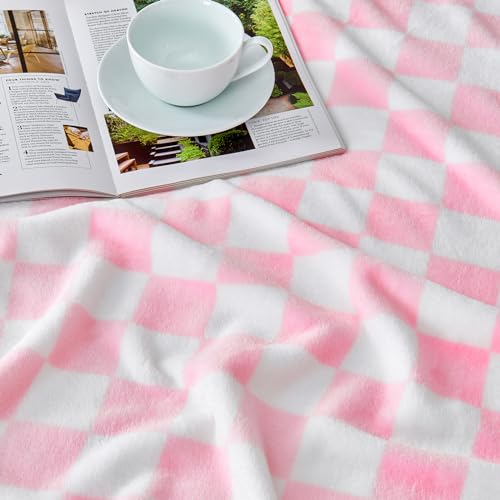 Edenleaf Pink Checkered Blanket, Ultra Soft Fleece Checkered Throw Blankets for Couch Bed and Travel, Luxury Throws for All Seasons, 50x60 Inch, Pink - Image 4