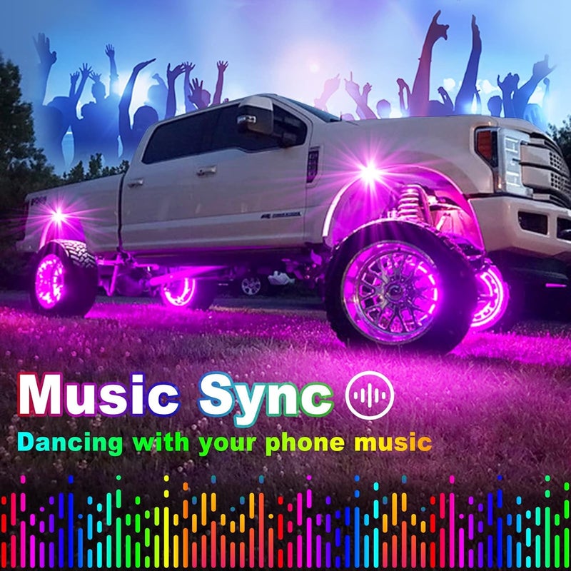 YiLaie RGB LED Rock Lights Truck Chassis Lights RGB LED Lights with APP/Remote Control and Music Mode, IP68 Waterproof Neon Lights High Brightness and Multicolor for RZR Off-Road Pickups SUV ATV UTV Cars Extra part combo compatible - Image 2