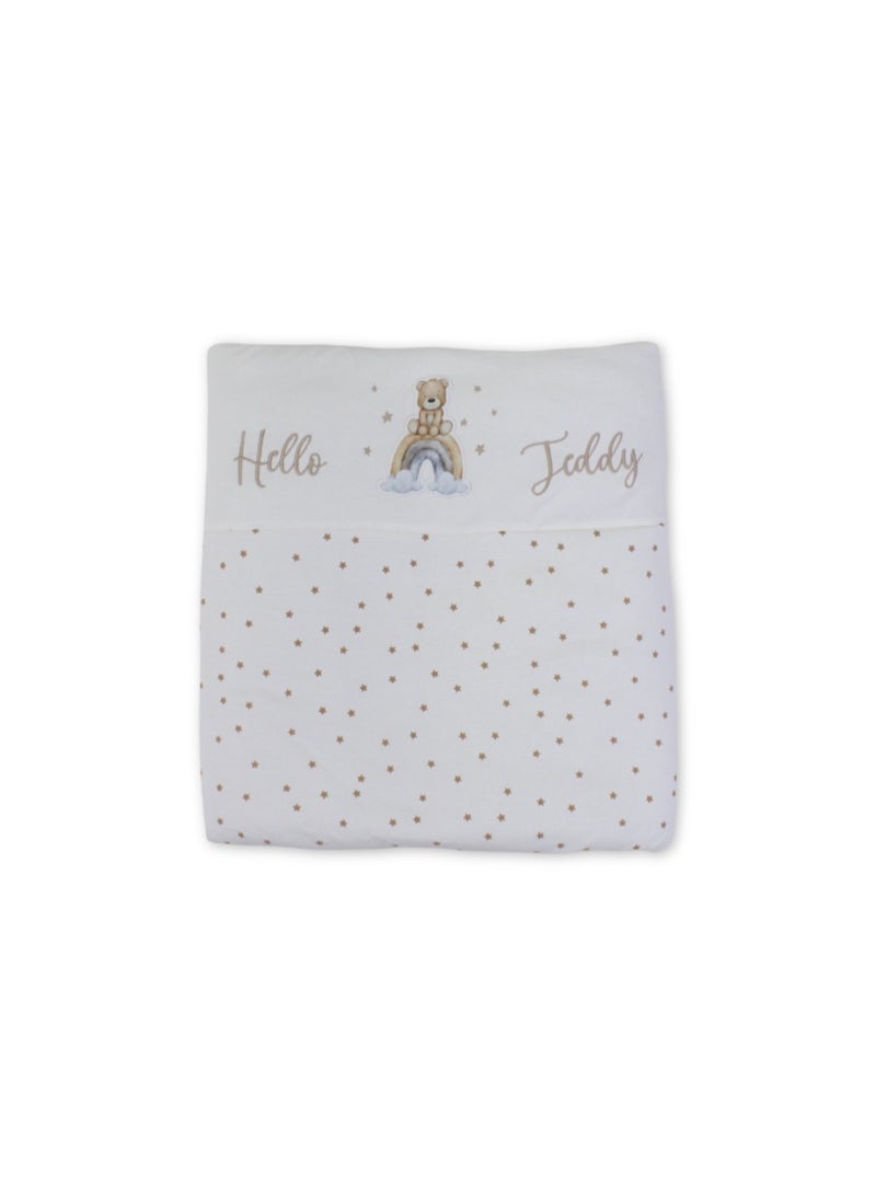 Berceau Cotton Baby Duvet – Off-White with "Hello Teddy" Embroidery - Image 1