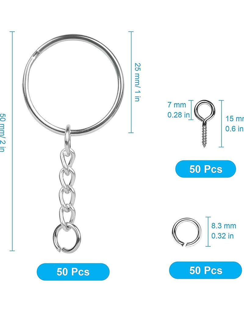 SYOSI Keychain Ring, Sliver Key Chain Rings Kit, Premium with and Open Jump with Screw Eye Pins for Crafts and Jewelry Making 150PCS  - Image 5