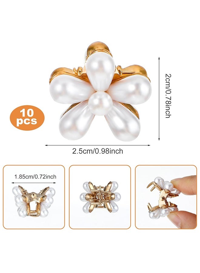 10 Pcs Small Mini Faux Pearl Hair Claw Clips with Daisy Flower Design Sweet Nonslip Artificial Cute Tiny Metal Bangs Clips Decorative Hair Accessories for Women and Girls Gift - Image 2