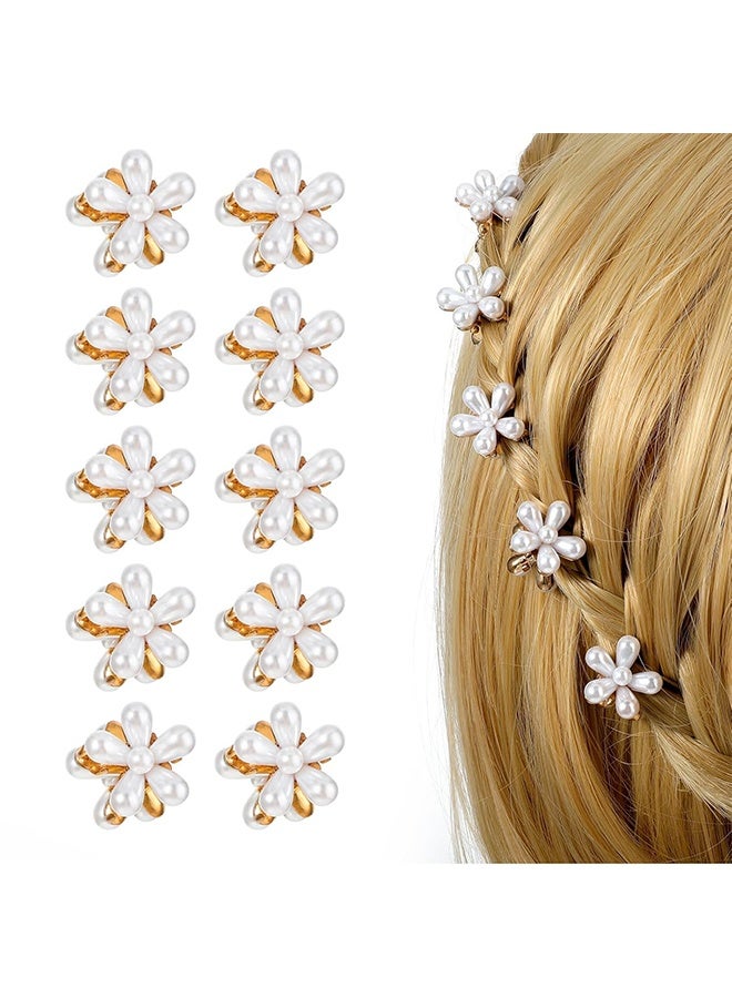 10 Pcs Small Mini Faux Pearl Hair Claw Clips with Daisy Flower Design Sweet Nonslip Artificial Cute Tiny Metal Bangs Clips Decorative Hair Accessories for Women and Girls Gift - Image 1