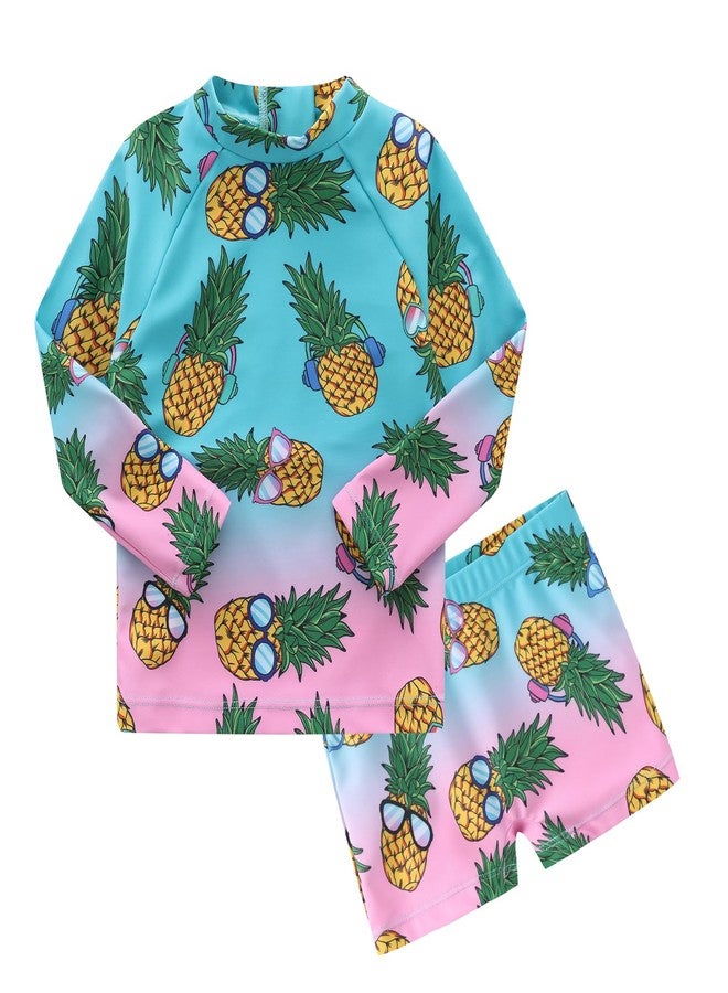 Mardonskey Boys Rash Guard Swim Set Boys Long Sleeve Swim Shirt with Swim Trunks Two Piece Bathing Suits for Toddler Baby Boys Gradient Pineapple 24 Months - Image 1