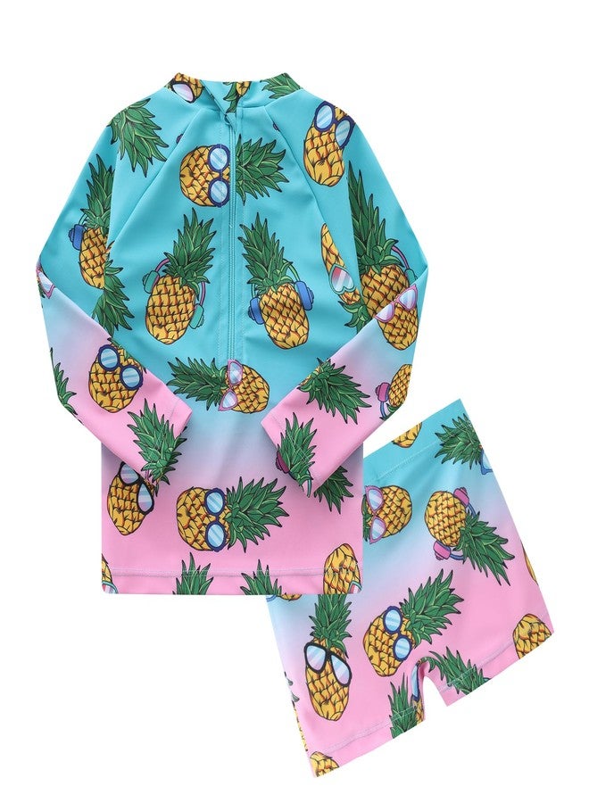 Mardonskey Boys Rash Guard Swim Set Boys Long Sleeve Swim Shirt with Swim Trunks Two Piece Bathing Suits for Toddler Baby Boys Gradient Pineapple 24 Months - Image 2