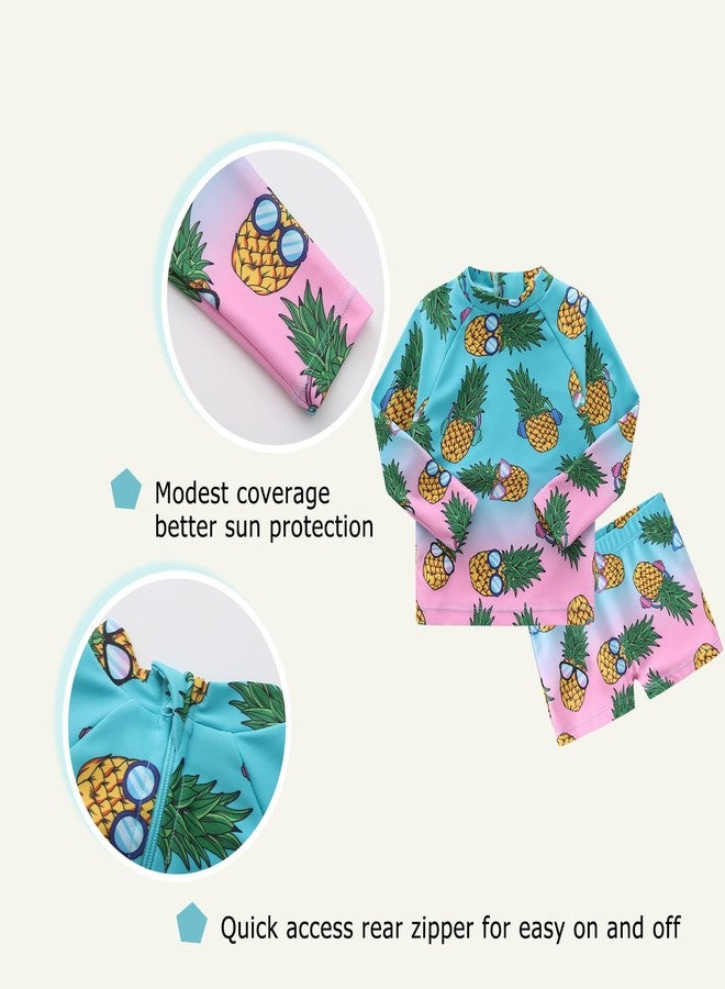 Mardonskey Boys Rash Guard Swim Set Boys Long Sleeve Swim Shirt with Swim Trunks Two Piece Bathing Suits for Toddler Baby Boys Gradient Pineapple 24 Months - Image 3