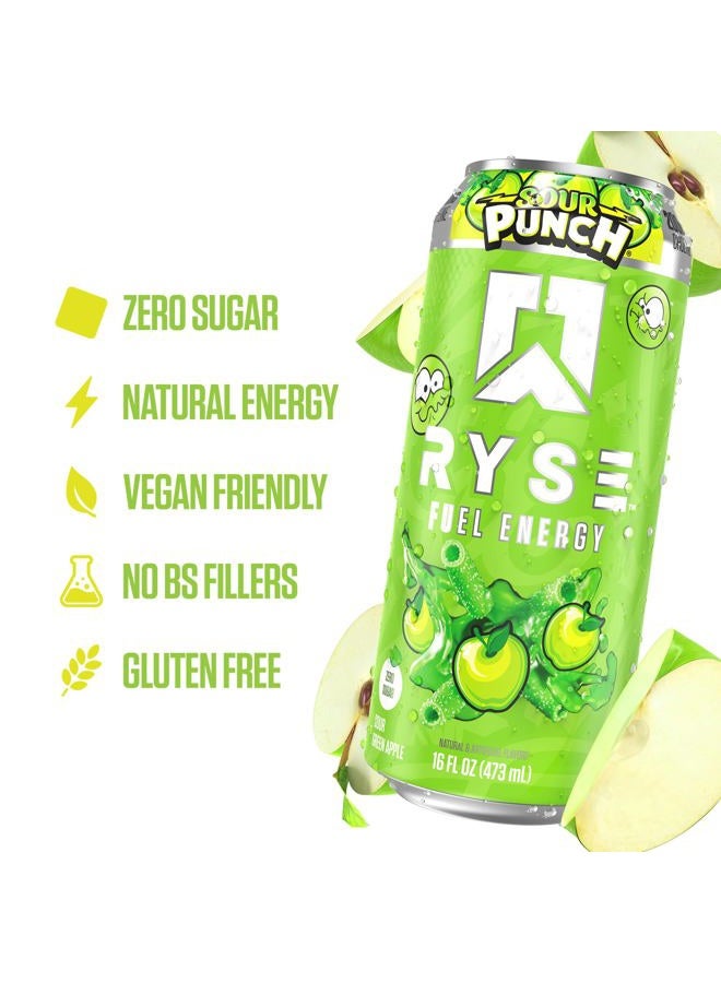 RYSE Up Supplements Fuel Sugar Free Energy Drink | Vegan Friendly, Gluten Free | No Fillers & No Artificial Colors | 5 Calories | 200mg Natural Caffeine | 12 Pack (Sour Punch Green Apple) - Image 4