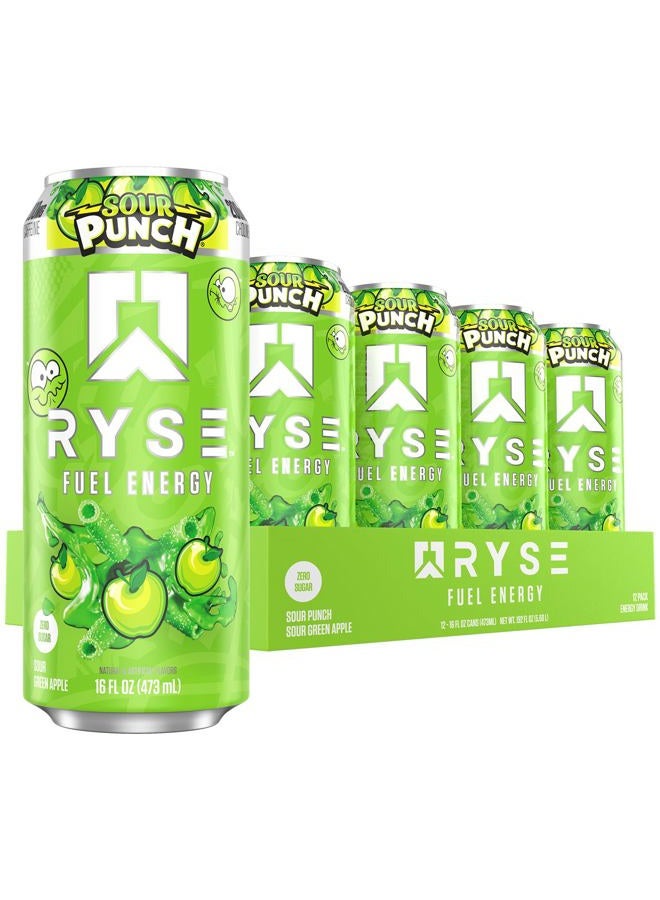 RYSE Up Supplements Fuel Sugar Free Energy Drink | Vegan Friendly, Gluten Free | No Fillers & No Artificial Colors | 5 Calories | 200mg Natural Caffeine | 12 Pack (Sour Punch Green Apple) - Image 1