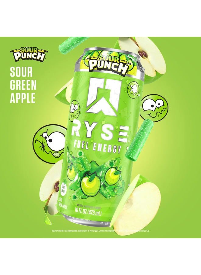 RYSE Up Supplements Fuel Sugar Free Energy Drink | Vegan Friendly, Gluten Free | No Fillers & No Artificial Colors | 5 Calories | 200mg Natural Caffeine | 12 Pack (Sour Punch Green Apple) - Image 3