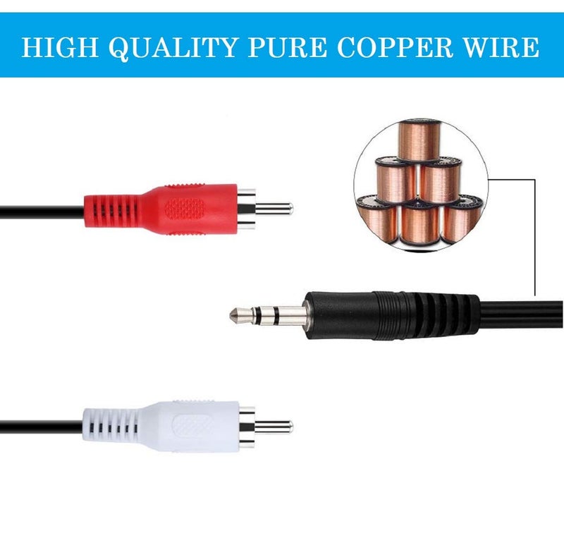 FEDUS كابل صوت ستيريو ذكر 3.5 مم إلى 2 RCA ذكر - كابل AV للصوت والفيديو - كابل إخراج التلفاز - توصيل مكبر الصوت RCA - موصل TRS 3-قطب ذكر إلى RCA مزدوج ذكر - 3م - Image 5