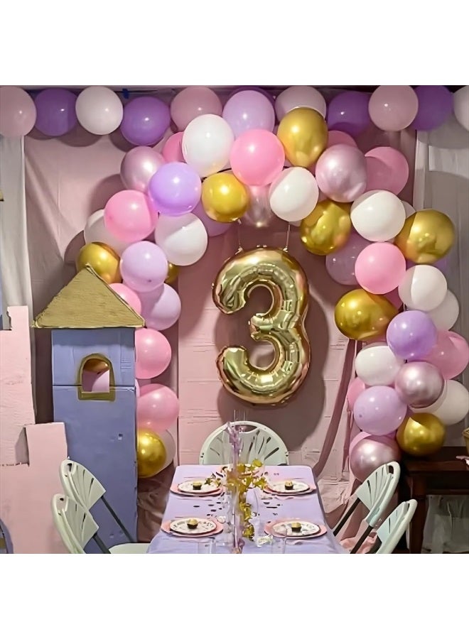 Isndare Balloons Purple Pink White Gold Balloon 60pcs 12inch Pastel Purple Pink Latex Balloons Lavender Lilac Balloons for Butterfly Birthday Princess Theme Party Decoration Bridal Shower Bachelorette - Image 3