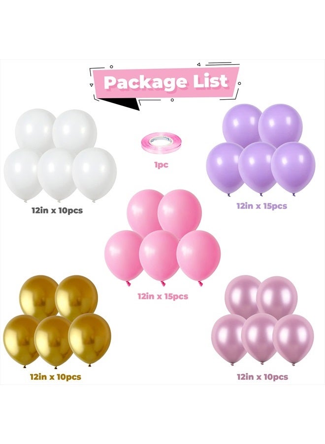 Isndare Balloons Purple Pink White Gold Balloon 60pcs 12inch Pastel Purple Pink Latex Balloons Lavender Lilac Balloons for Butterfly Birthday Princess Theme Party Decoration Bridal Shower Bachelorette - Image 4