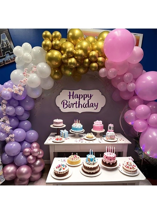 Isndare Balloons Purple Pink White Gold Balloon 60pcs 12inch Pastel Purple Pink Latex Balloons Lavender Lilac Balloons for Butterfly Birthday Princess Theme Party Decoration Bridal Shower Bachelorette - Image 2