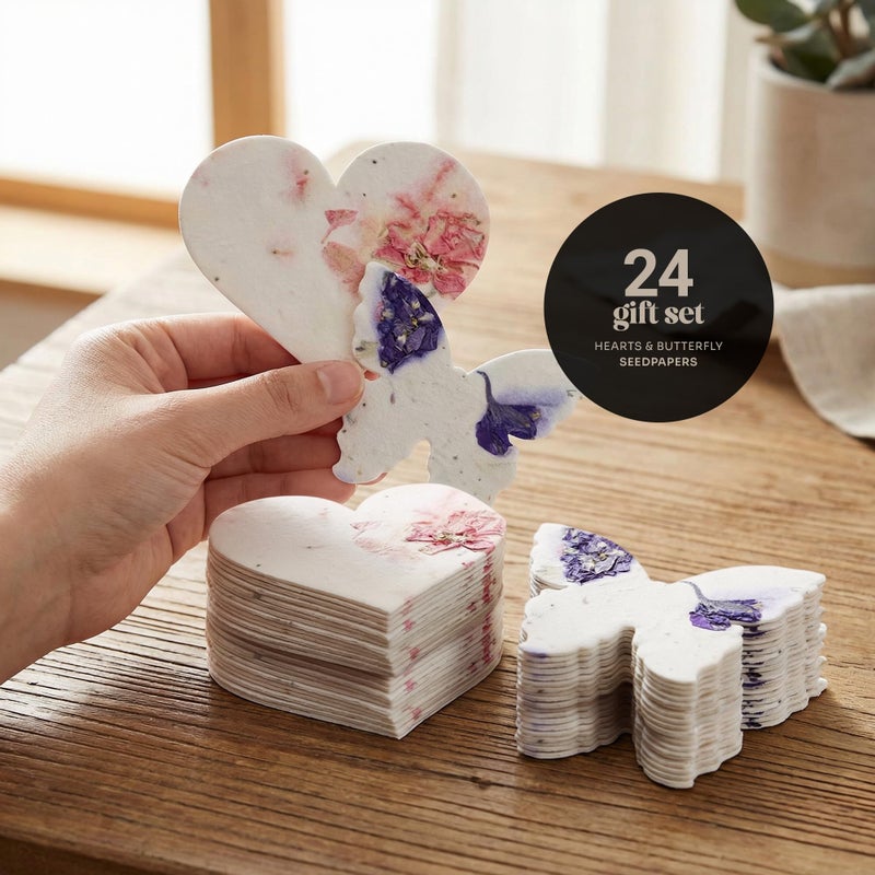 Seed Bloom Combo Seed Paper - 24pcs Hearts & 24pcs Butterflies, Writable & Plantable Wildflower Gifts for Mom this Motherâ€™s Day, Use for Shower Favors Weddings, Heart Party Favors or Life Celebrations - Image 3