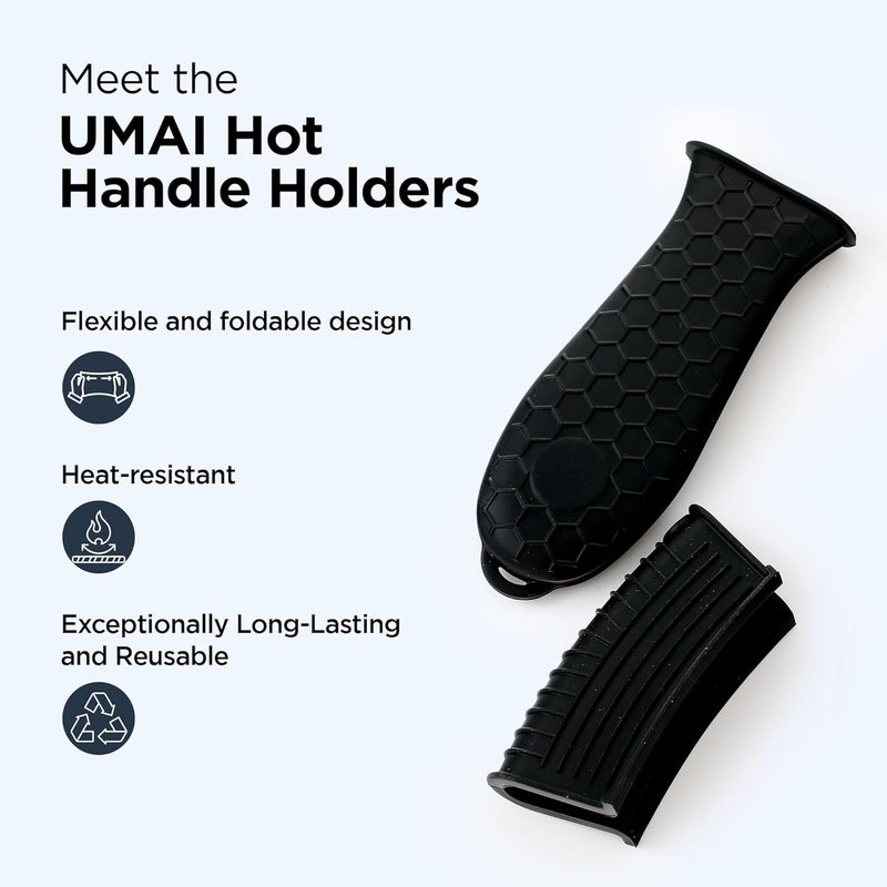 UMAI 2 Pieces Silicone Hot Handle Holders Set2 Silicone Assists SetNonSlipHeat ResistantSilicone Pot HolderHot Utensils Holder Kitchen Accessories Items Assists Sleeves Black - Image 2