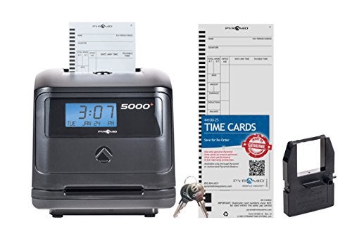 Pyramid Time Systems - Model 5000 Auto Totaling Time Clock, Employee in/Out Time Tracker for Small Business, Includes: 25 Time Cards,1 Ink Ribbon Cartridge, 2 Security Keys and User Guide - Black - Image 1