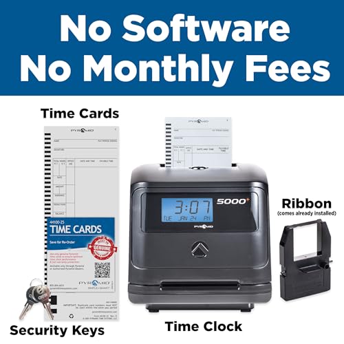 Pyramid Time Systems - Model 5000 Auto Totaling Time Clock, Employee in/Out Time Tracker for Small Business, Includes: 25 Time Cards,1 Ink Ribbon Cartridge, 2 Security Keys and User Guide - Black - Image 2