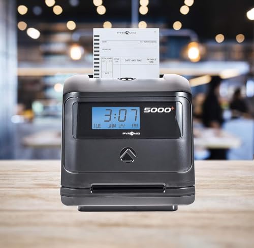 Pyramid Time Systems - Model 5000 Auto Totaling Time Clock, Employee in/Out Time Tracker for Small Business, Includes: 25 Time Cards,1 Ink Ribbon Cartridge, 2 Security Keys and User Guide - Black - Image 5