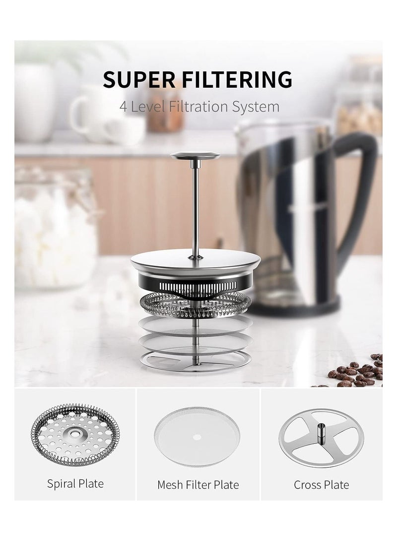 SHARDOR French Press Coffee Maker, Double-Layer Micron-Sized Filter, Stainless Steel Heat Resistant, Vacuum Cup Wall, 34oz (1000ml) - Image 5